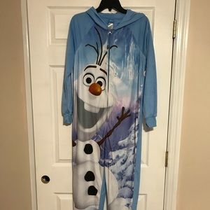 Olaf hooded zip up one piece pajamas